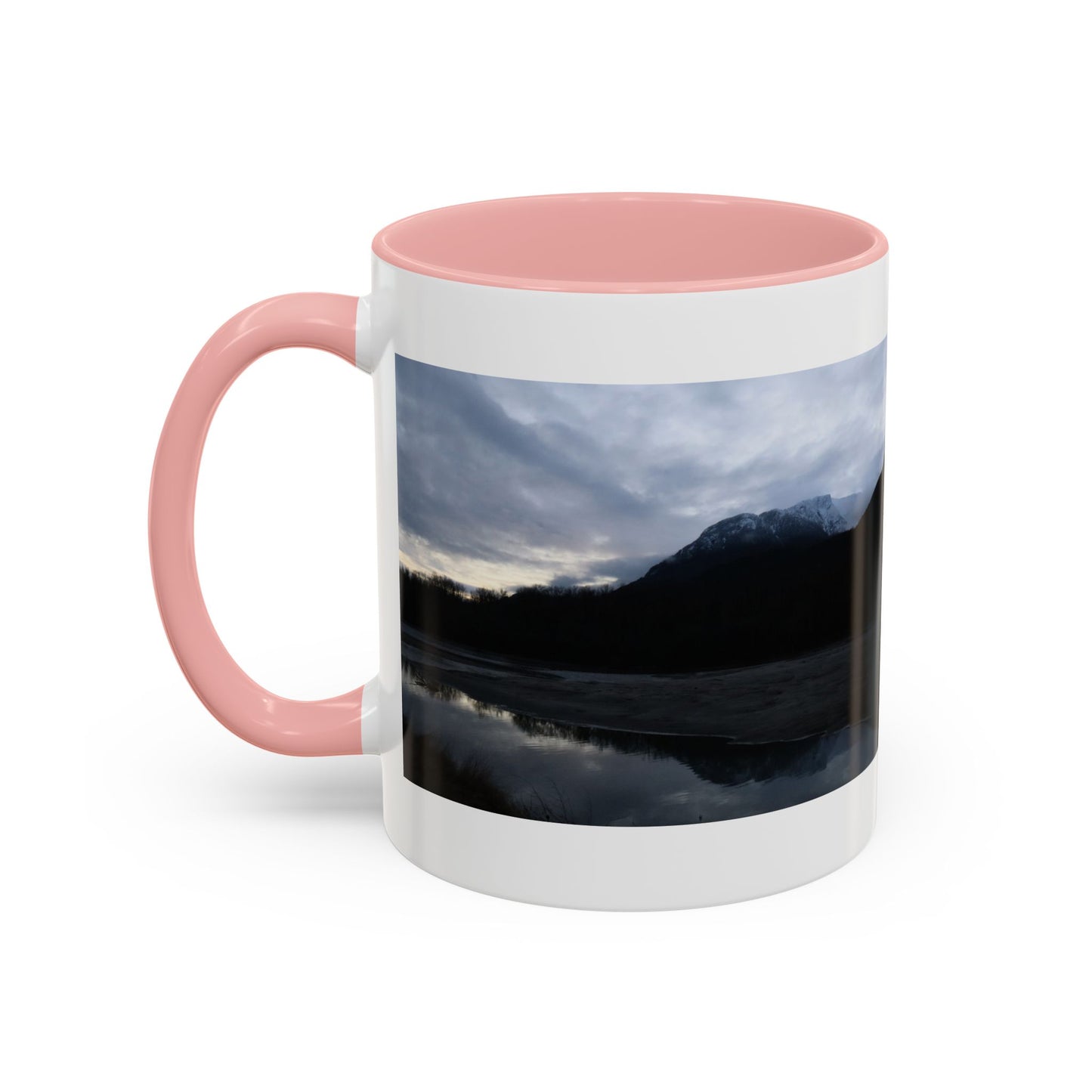 Scenic Mountain Lake Accent Coffee Mug — Moody Sunset Reflection (11oz & 15oz)