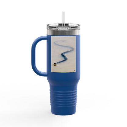 40oz Insulated Travel Mug – Minimal Beach Sand & Blue Wave Design