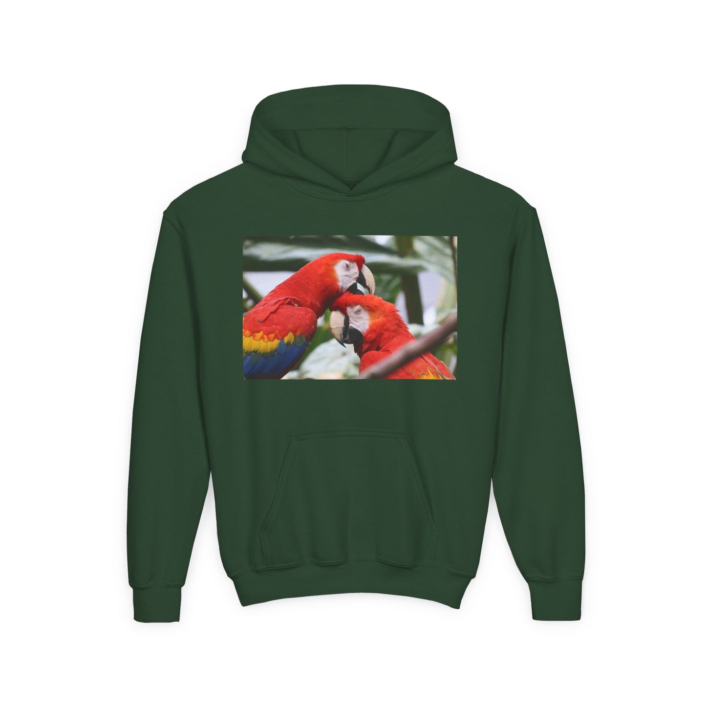 Youth Parrot Hoodie – Colorful Scarlet Macaw Kids Pullover