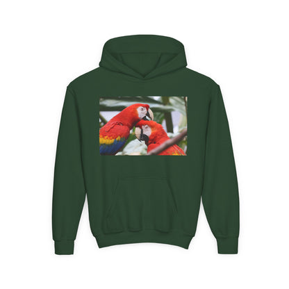 Youth Parrot Hoodie – Colorful Scarlet Macaw Kids Pullover