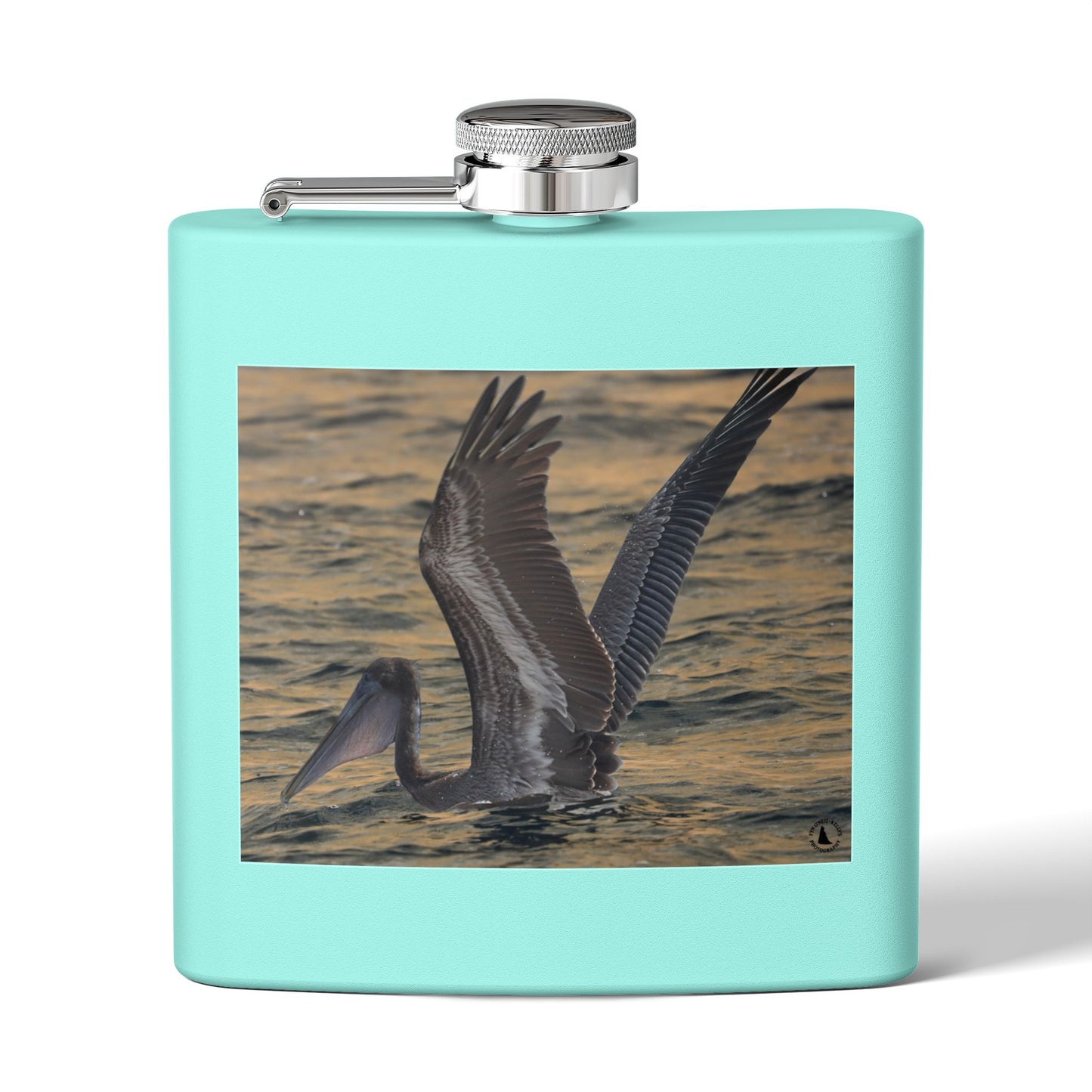 6oz Stainless Steel Flask — Pelican Sunset Photo Hip Flask, Coastal Wildlife Gift