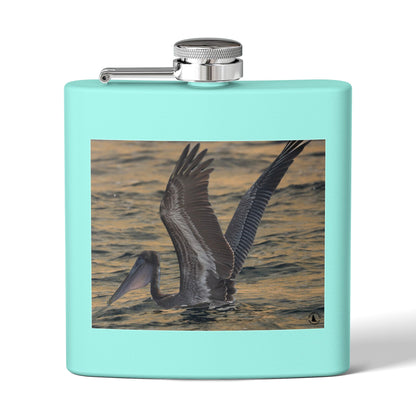 6oz Stainless Steel Flask — Pelican Sunset Photo Hip Flask, Coastal Wildlife Gift