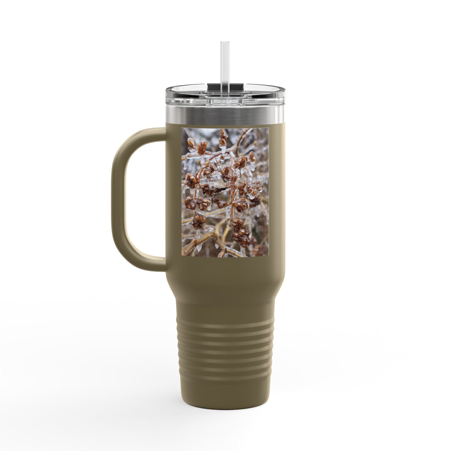 40oz Insulated Travel Mug with Frosted Branch Photo – Large Stainless Steel Tumbler