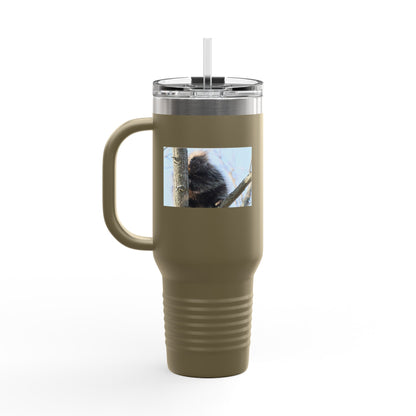 40oz Insulated Travel Mug with Cozy Raccoon Photo — Large Stainless Steel Tumbler for Road Trips & Outdoor Lovers