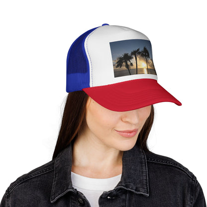 Sunset Palm Trucker Cap — Tropical Beach Sunset Mesh Hat