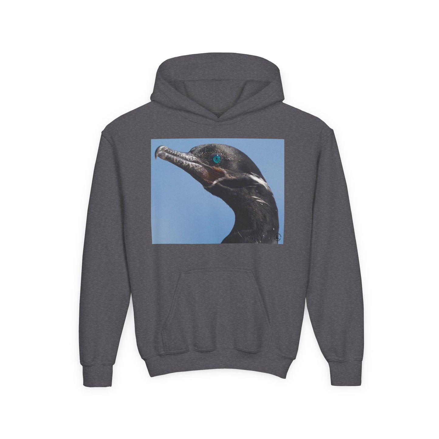Youth Hoodie with Close-Up Cormorant Photo — Nature-Lover Kids Pullover