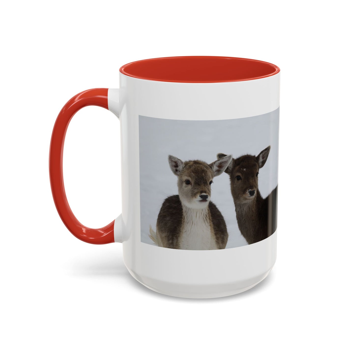Deer Pair Accent Coffee Mug — Cute Winter Wildlife Ceramic Mug (11/15oz)