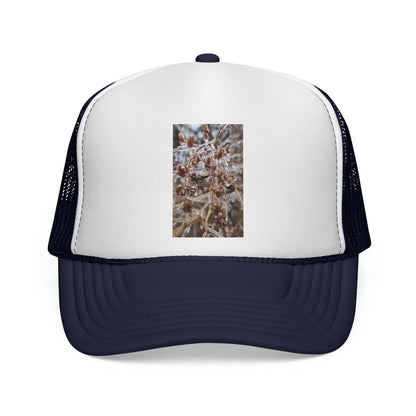 Frosted Grass Trucker Cap – Winter Nature Photo Mesh Hat