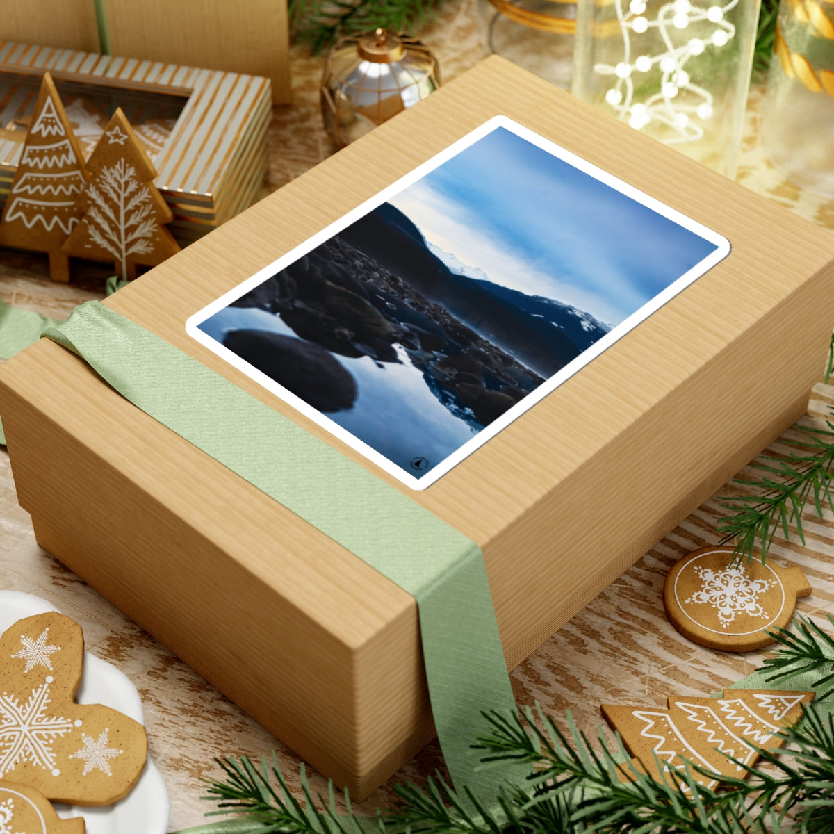 Mountain River Photo Sticker — Scenic Landscape Kiss-Cut Sticker for Laptops & Water Bottles