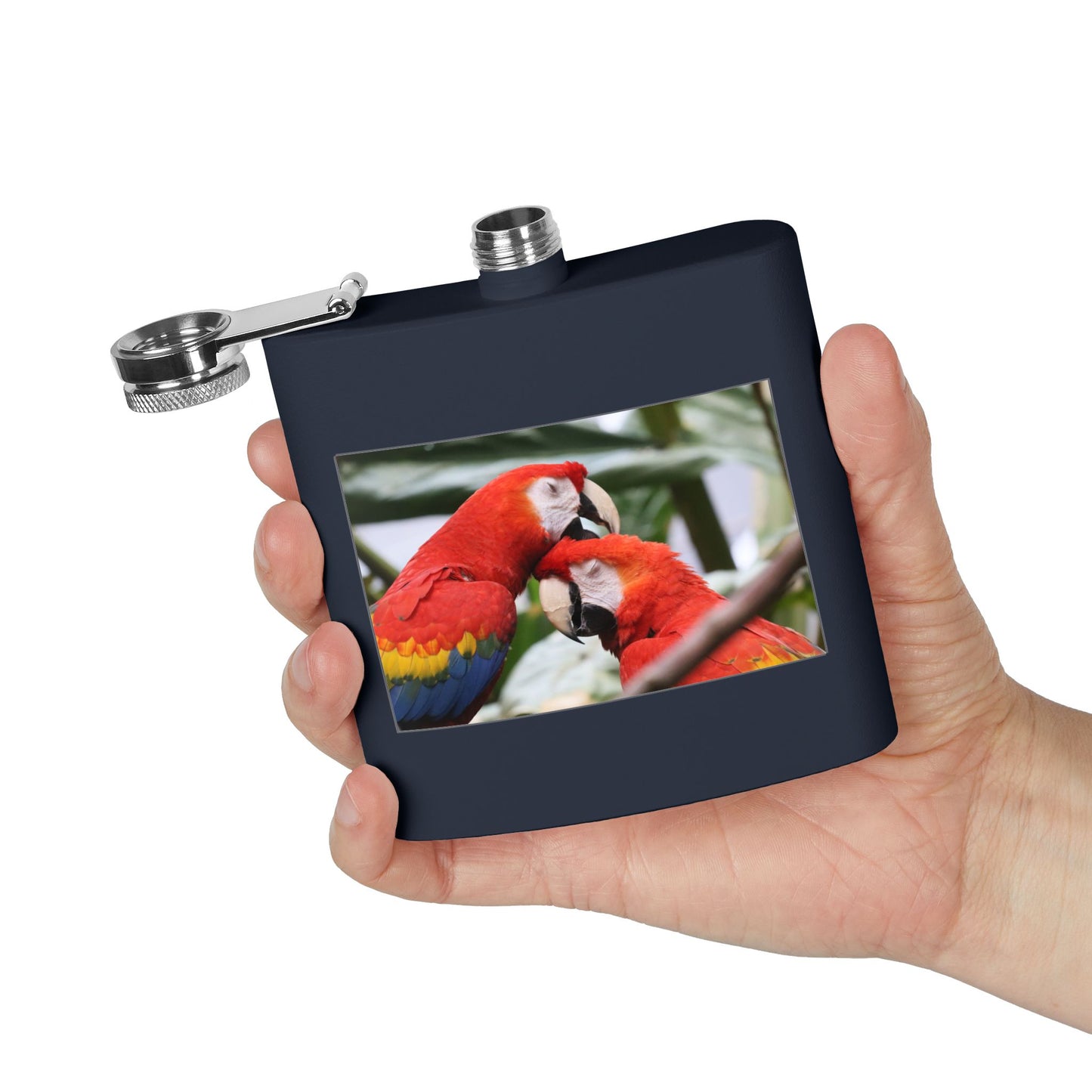 Parrot Photo Stainless Steel Flask — 6oz Tropical Scarlet Macaw Hip Flask