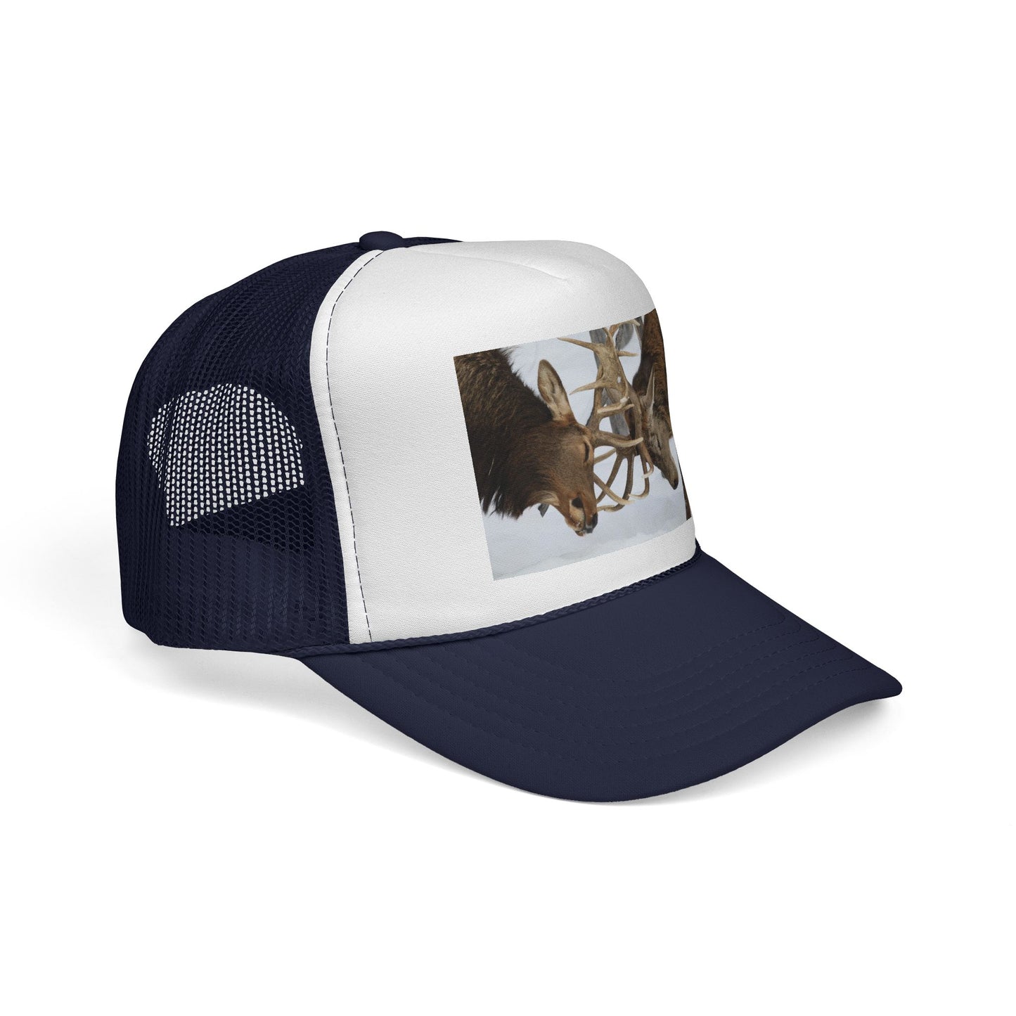 Bull Elk Wrestling Trucker Cap — Wildlife Hunting Nature Hat