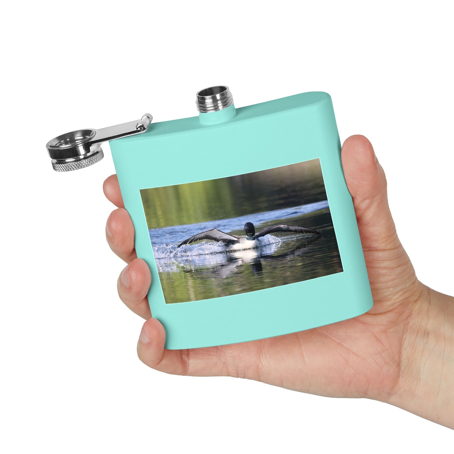 6oz Stainless Steel Flask with Diving Loon Photo – Wildlife Gift for Outdoor Enthusiasts