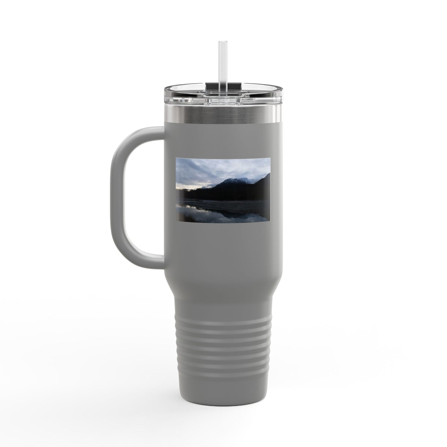 40oz Insulated Travel Mug – Scenic Lake Mountain Photo, Thermal Tumbler for Commuting & Outdoor Adventures