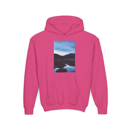 Youth Hoodie with Mountain Lake Photo Print — Nature Landscape Pullover