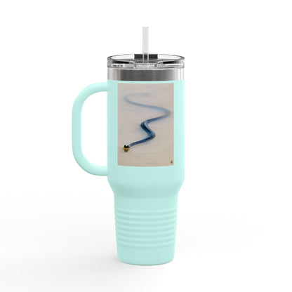 40oz Insulated Travel Mug – Minimal Beach Sand & Blue Wave Design
