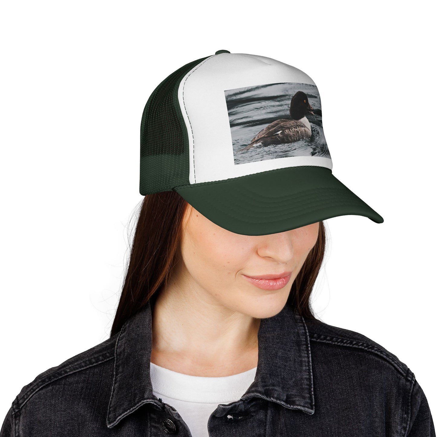 Duck Photo Trucker Hat — Rustic Wildlife Cap for Hunters & Nature Lovers