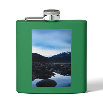 6oz Stainless Steel Flask — Mountain Lake Landscape Photo