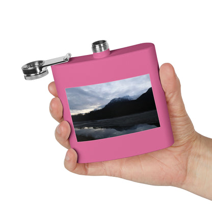 Mountain Lake Evening Stainless Steel Flask — 6oz Wilderness Hip Flask