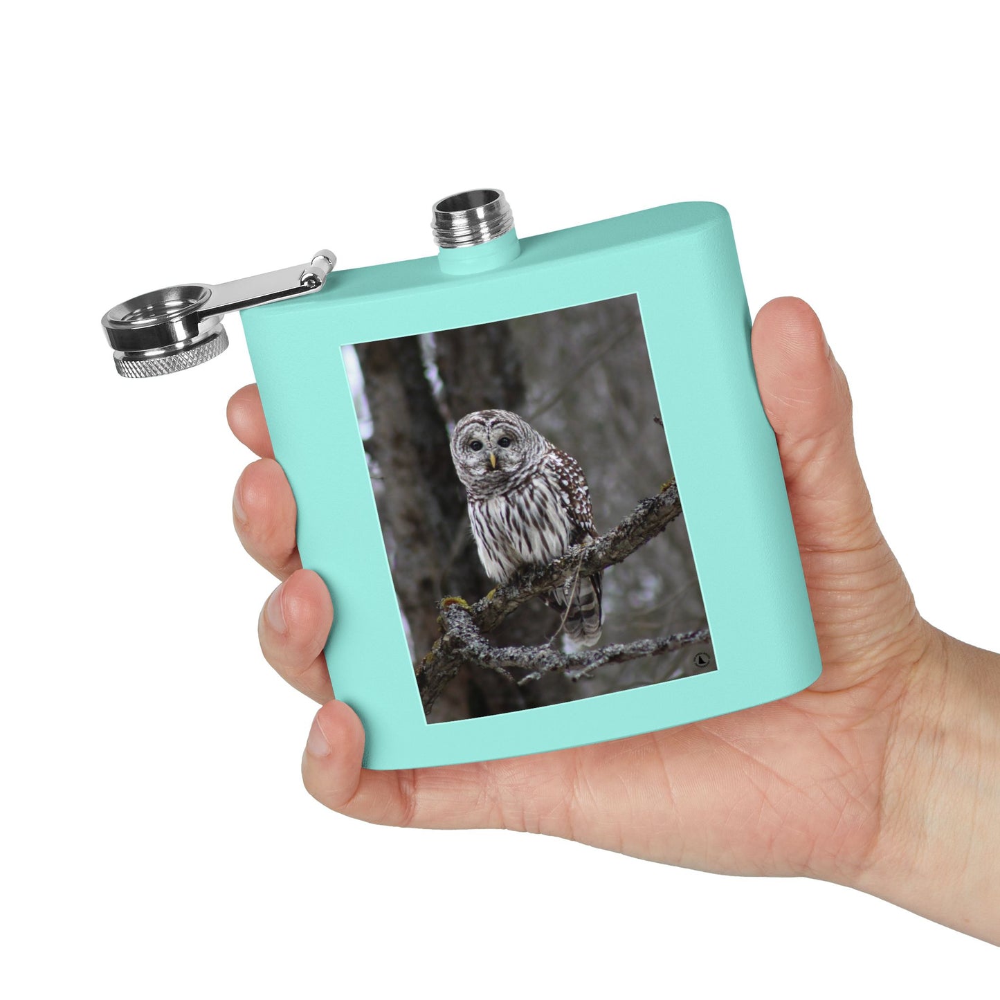 6oz Stainless Flask with Barred Owl Photo – Wildlife Nature Gift