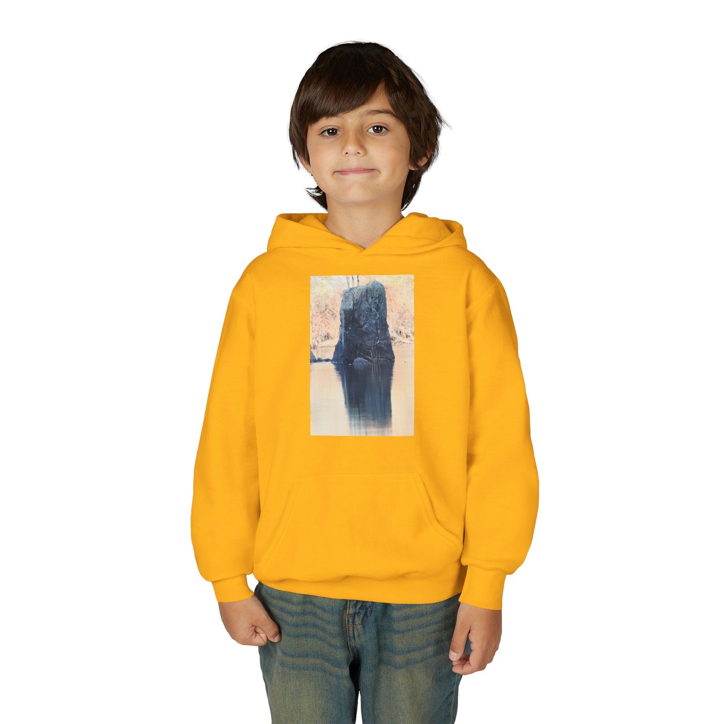 Youth Hoodie with Serene Lake Reflection Photo — Nature-Inspired Kids’ Pullover
