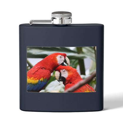 Parrot Photo Stainless Steel Flask — 6oz Tropical Scarlet Macaw Hip Flask