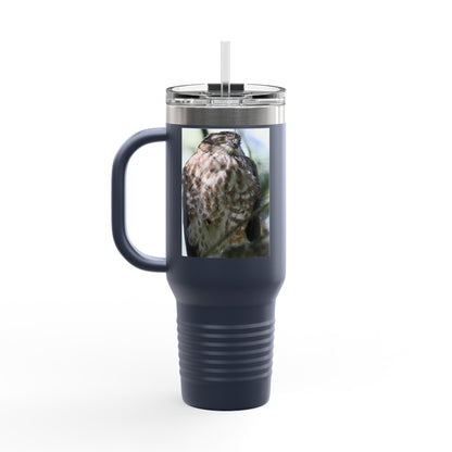 40oz Insulated Travel Mug — Photoreal Hawk Nature Tumbler