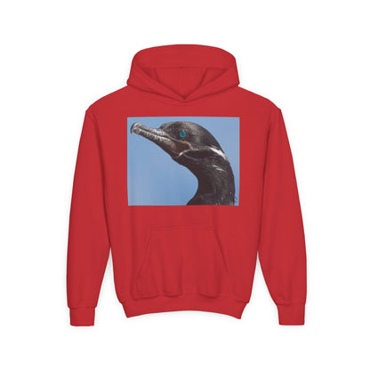 Youth Hoodie with Close-Up Cormorant Photo — Nature-Lover Kids Pullover