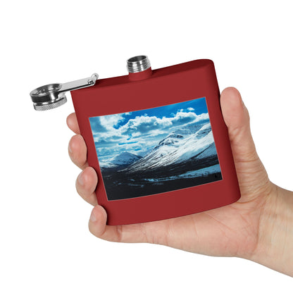 Mountain Winter Scene 6oz Stainless Steel Flask — Snowy Peaks Travel Hip Flask