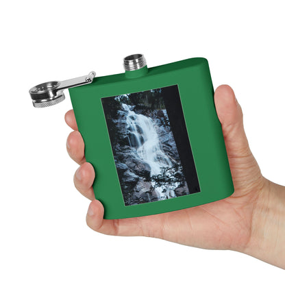 Waterfall Photo Stainless Steel Flask — 6oz Pocket Hip Flask for Outdoors & Travel