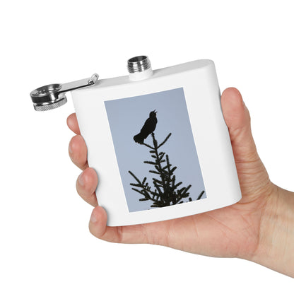 6oz Stainless Steel Flask — Silhouette Bird on Spruce Design