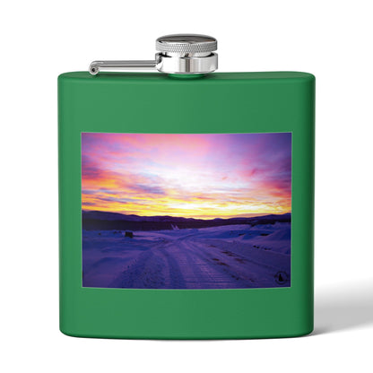 6oz Stainless Steel Flask — Winter Sunset Landscape Photo Flask