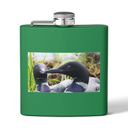 6oz Stainless Steel Flask — Loon Pair Nature Photo Flask for Outdoors & Gifts