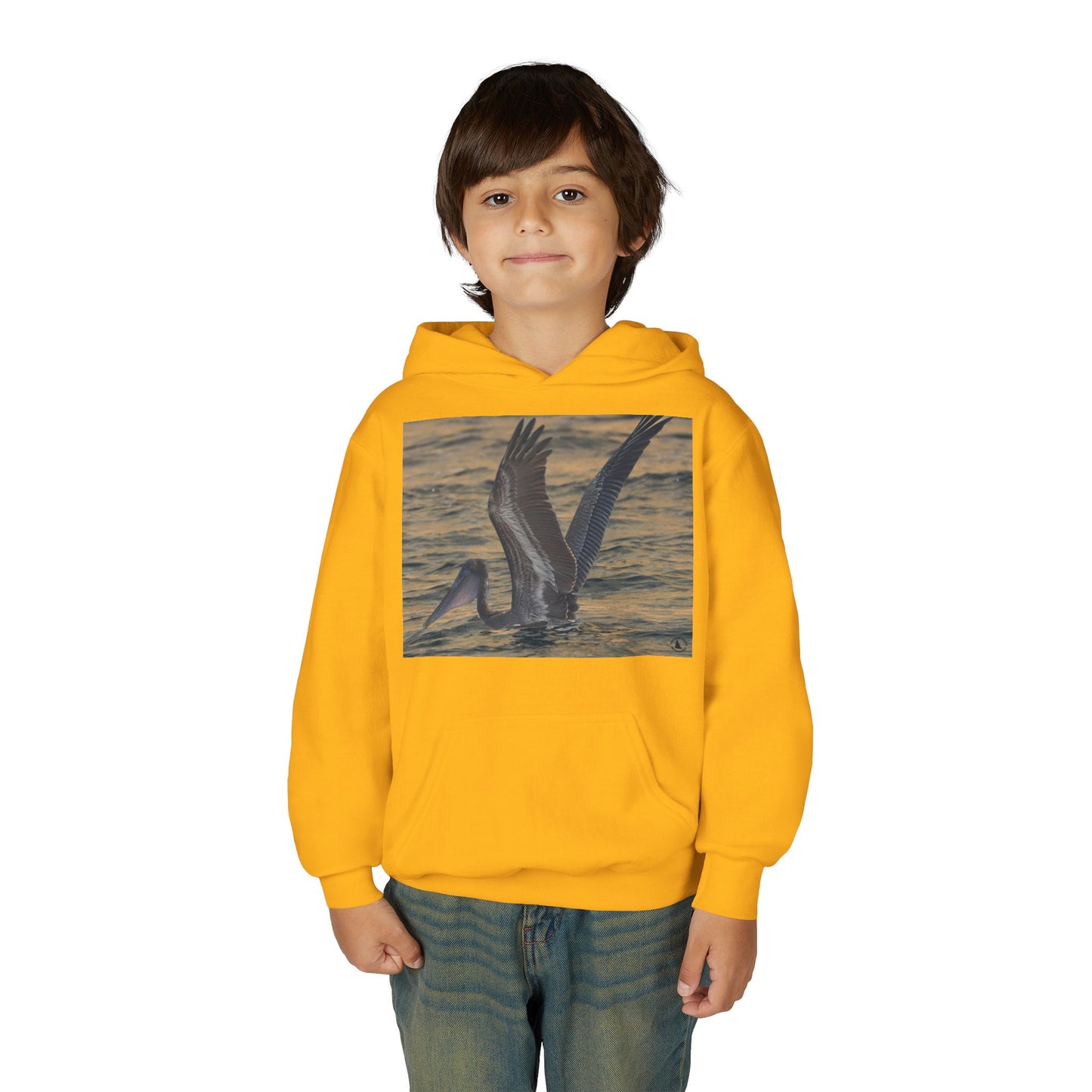 Youth Pelican Sunset Hoodie — Kids Beach Wildlife Pullover