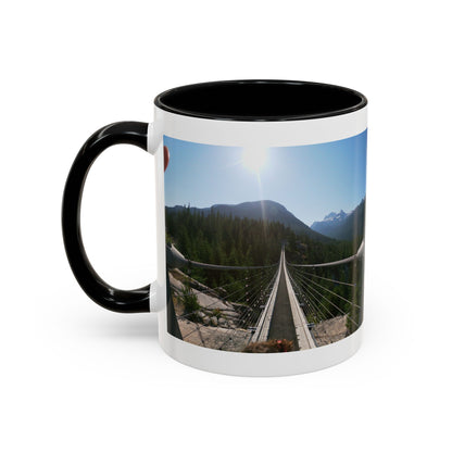 Bridge Trail Scenic Coffee Mug — Mountain Suspension Bridge Photo Accent Mug