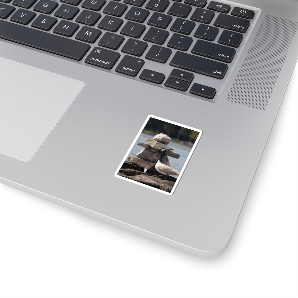 Seagull & Rock Cairn Kiss-Cut Sticker — Coastal Nature Photo Sticker