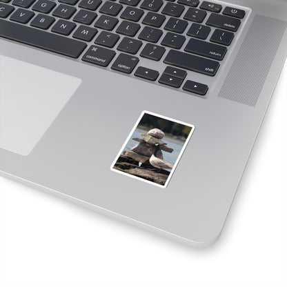 Seagull & Rock Cairn Kiss-Cut Sticker — Coastal Nature Photo Sticker