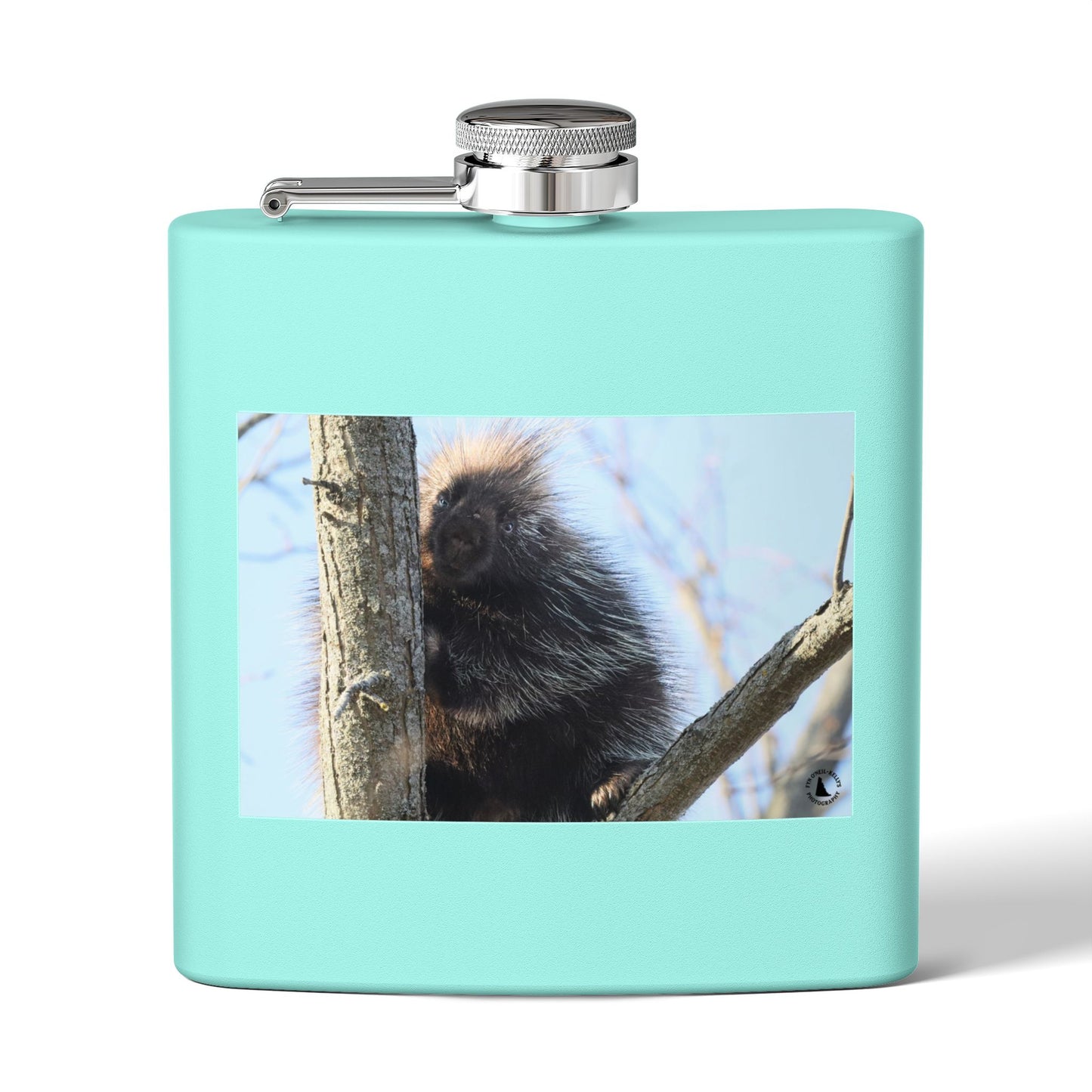 Porcupine Photo Stainless Steel Flask — 6oz Wildlife Hip Flask