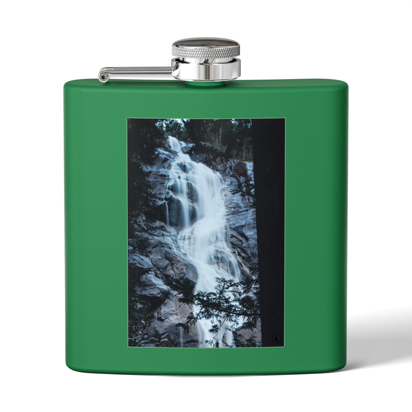 Waterfall Photo Stainless Steel Flask — 6oz Pocket Hip Flask for Outdoors & Travel