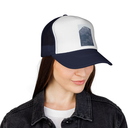 Mountain Peak Trucker Cap — Vintage Blue Photo Patch Mesh Hat