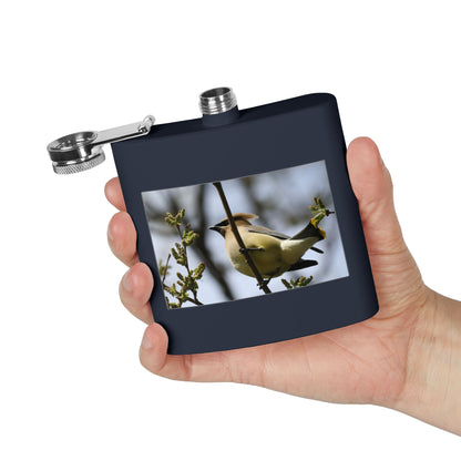6oz Stainless Steel Flask with Cedar Waxwing Bird Photo — Wildlife Gift for Bird Lovers