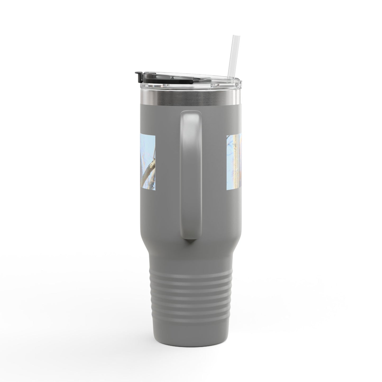 40oz Insulated Travel Mug with Cozy Raccoon Photo — Large Stainless Steel Tumbler for Road Trips & Outdoor Lovers