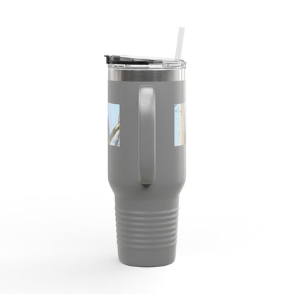 40oz Insulated Travel Mug with Cozy Raccoon Photo — Large Stainless Steel Tumbler for Road Trips & Outdoor Lovers