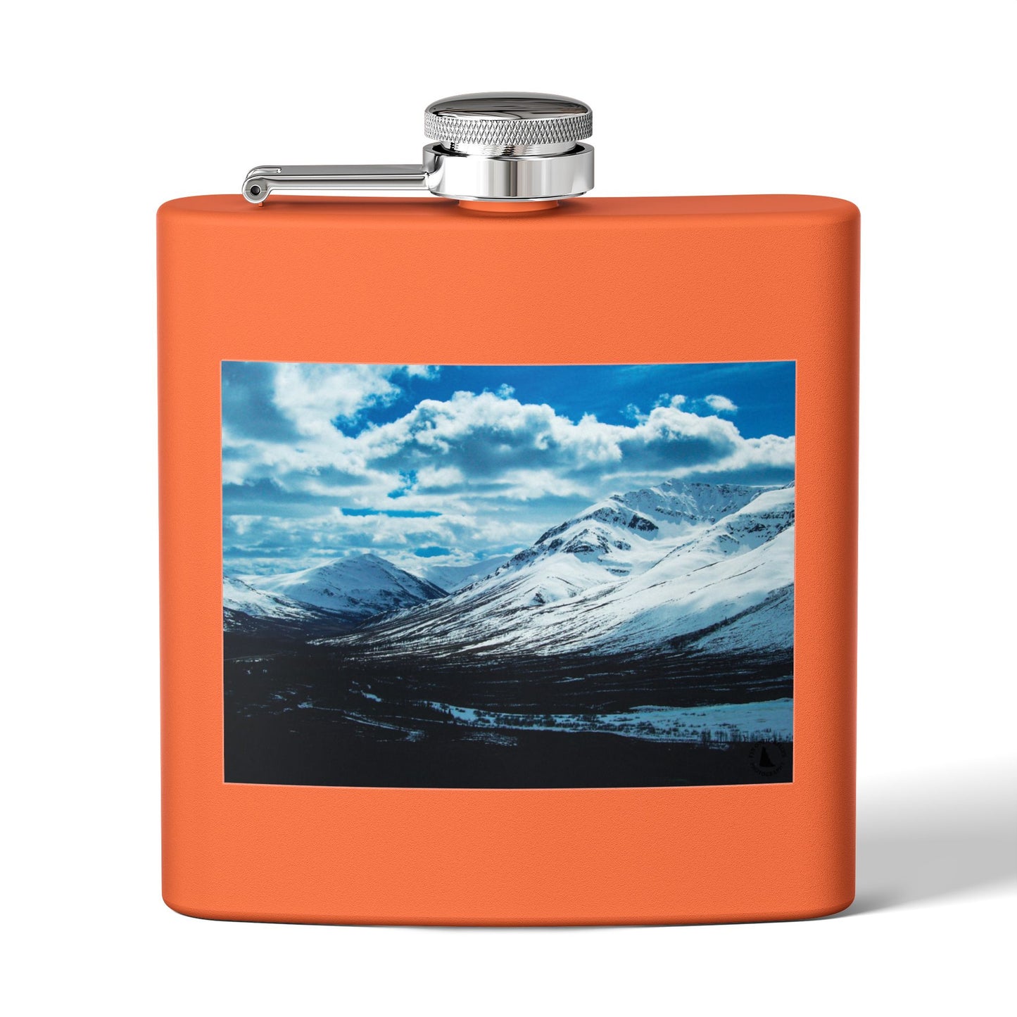 Mountain Winter Scene 6oz Stainless Steel Flask — Snowy Peaks Travel Hip Flask