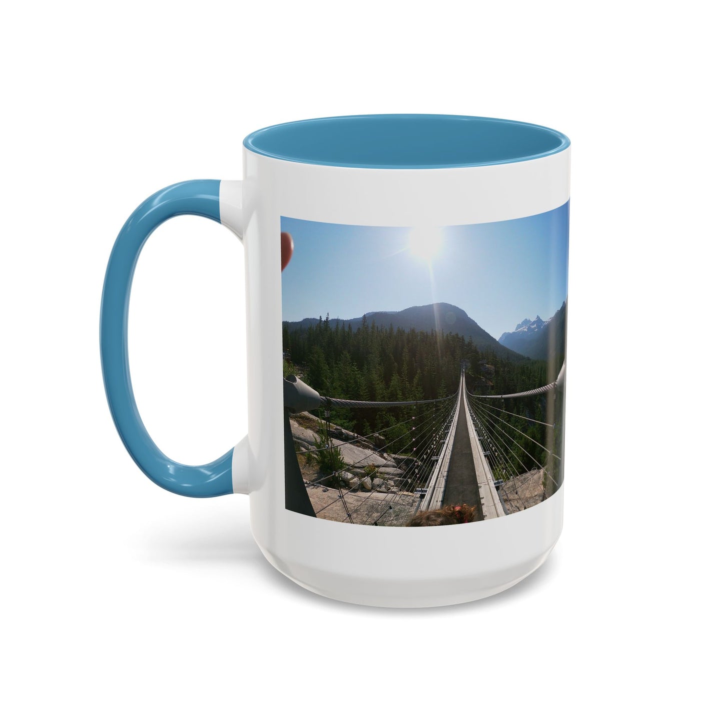 Bridge Trail Scenic Coffee Mug — Mountain Suspension Bridge Photo Accent Mug