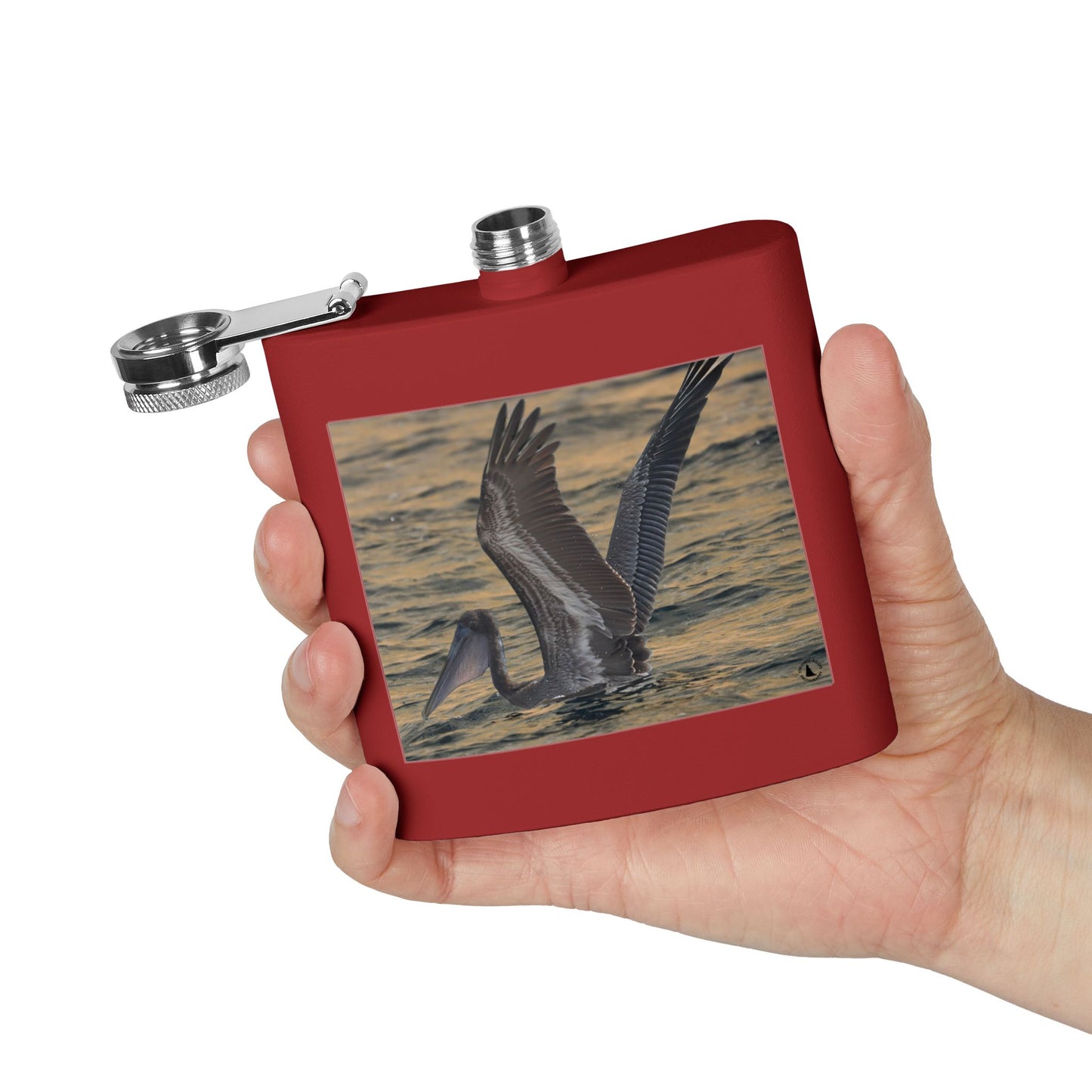 6oz Stainless Steel Flask — Pelican Sunset Photo Hip Flask, Coastal Wildlife Gift