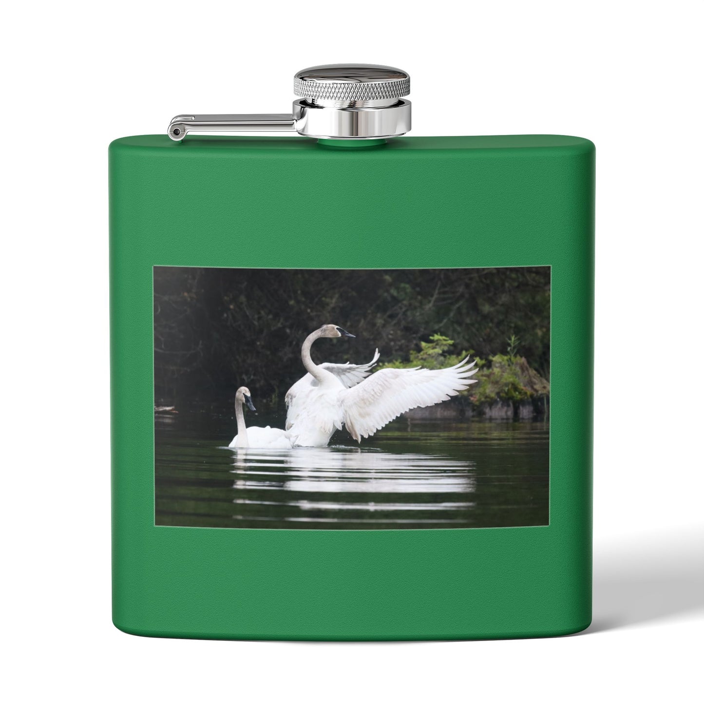 Swan Pair 6oz Stainless Steel Flask — Elegant Wildlife Photo Hip Flask