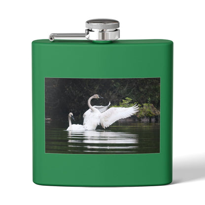 Swan Pair 6oz Stainless Steel Flask — Elegant Wildlife Photo Hip Flask