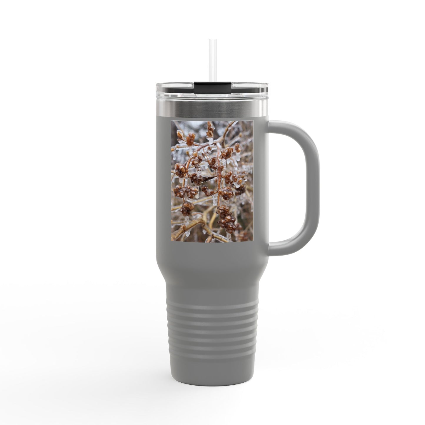40oz Insulated Travel Mug with Frosted Branch Photo – Large Stainless Steel Tumbler
