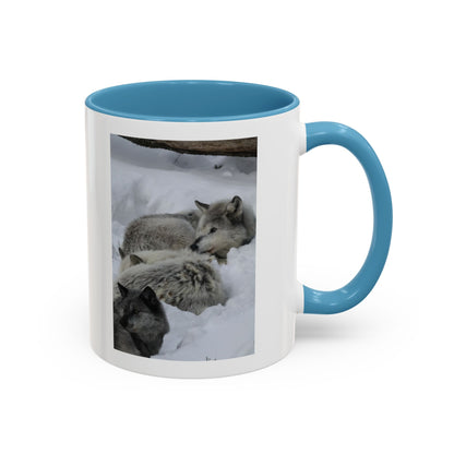 Wolf Pack Coffee Mug – Accent Black Handle 11/15oz, Winter Wildlife Photo