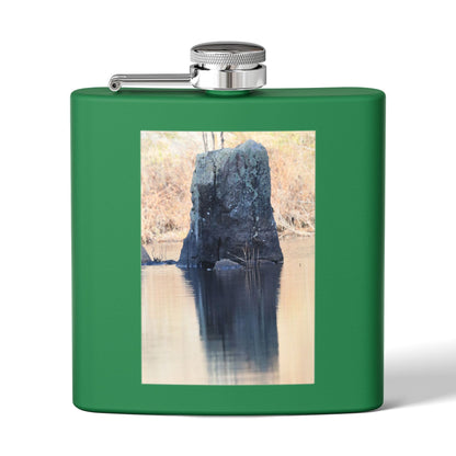 6oz Stainless Steel Flask with Tranquil Lake Rock Photo – Portable Outdoor Hip Flask